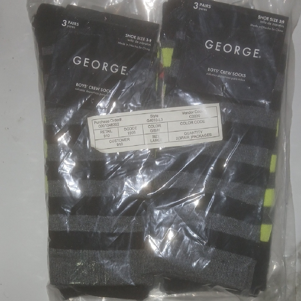George Boys' Crew Socks - Black and Neon Yellow